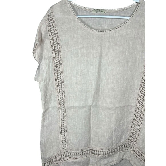 Alessia Pacini 100% Linen Cap Sleeve Shirt Womens L Blush Italy Retro Minimalist - Picture 4 of 12